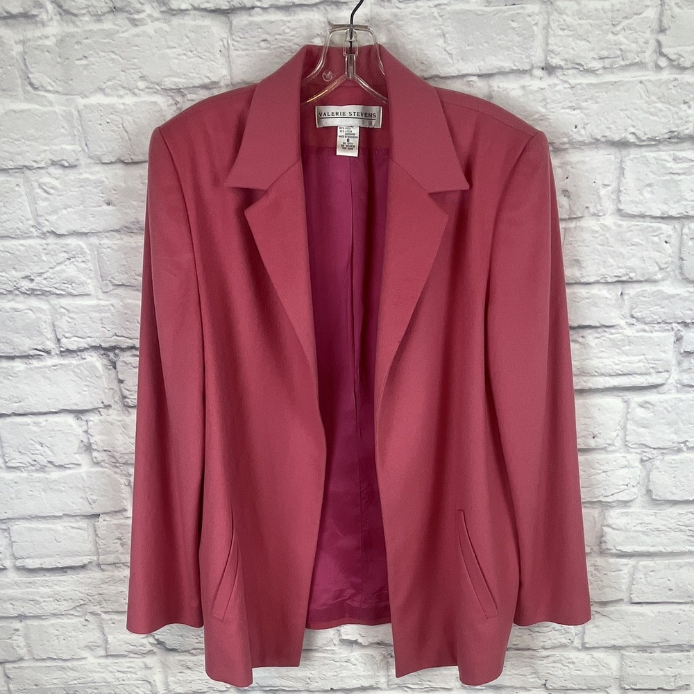 Valerie Stevens VTG Pink Wool Cashmere Open Front Blazer Old Money READ
